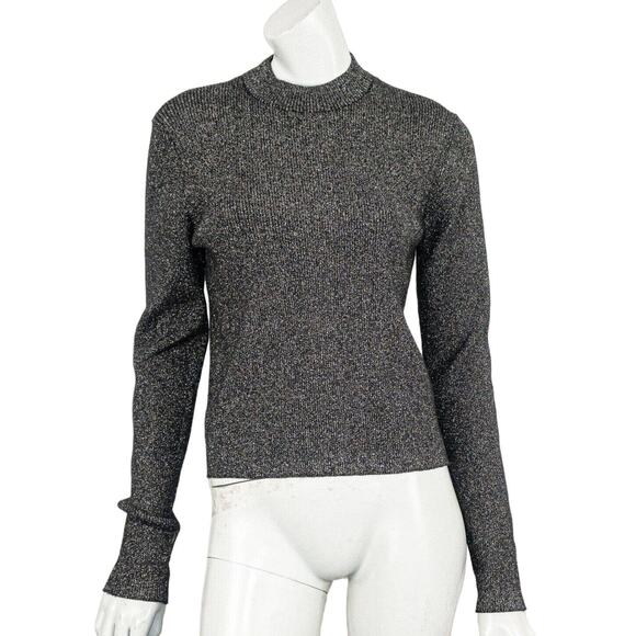 House of Harlow 1960 Gray Metallic Mock Sweater Ribbed knit Size Large - Picture 3 of 8